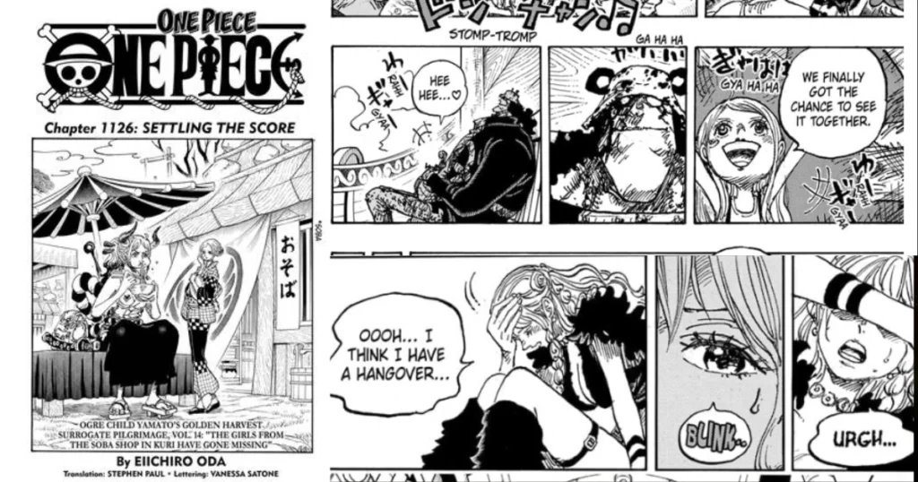 Side-by-side comparison of One Piece Chapter 1126 manga panels and the Yamato cover story skipped in Episode 1156.