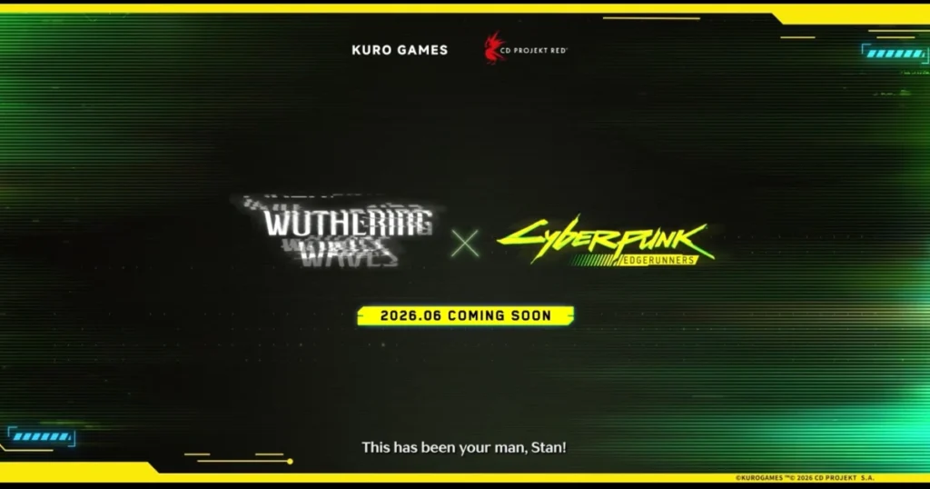 Wuthering Waves × Cyberpunk Edgerunners Collaboration official teaser poster – 2026.06 Coming Soon
