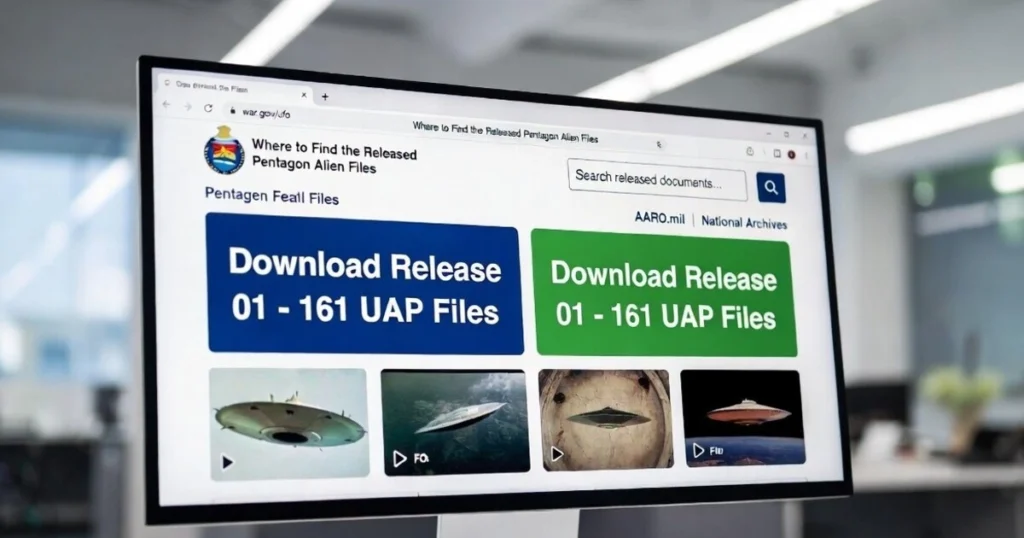 Download Pentagon alien files: Official war.gov/ufo website showing declassified UAP documents