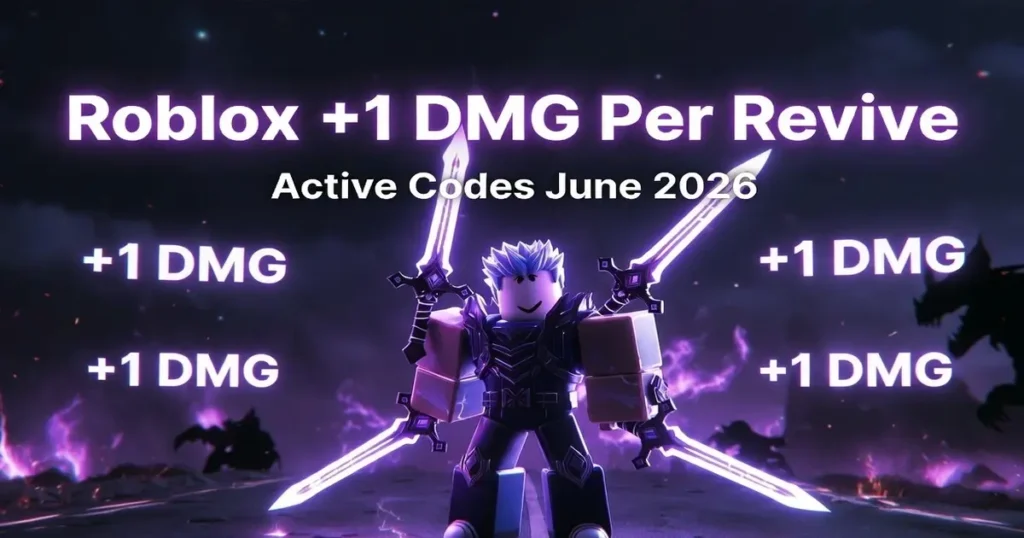 Roblox +1 DMG Per Revive Active Codes June 2026 - Powerful avatar with glowing swords on Death Road