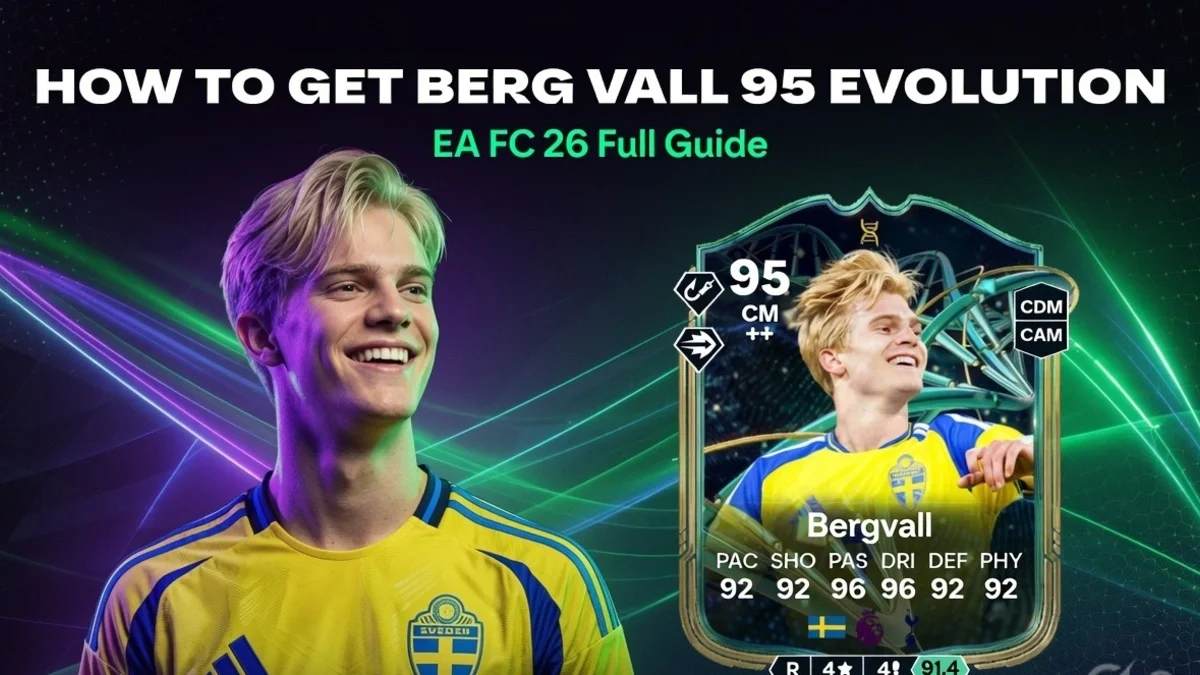 Bergvall 95 Evolution FC 26 player card and real photo